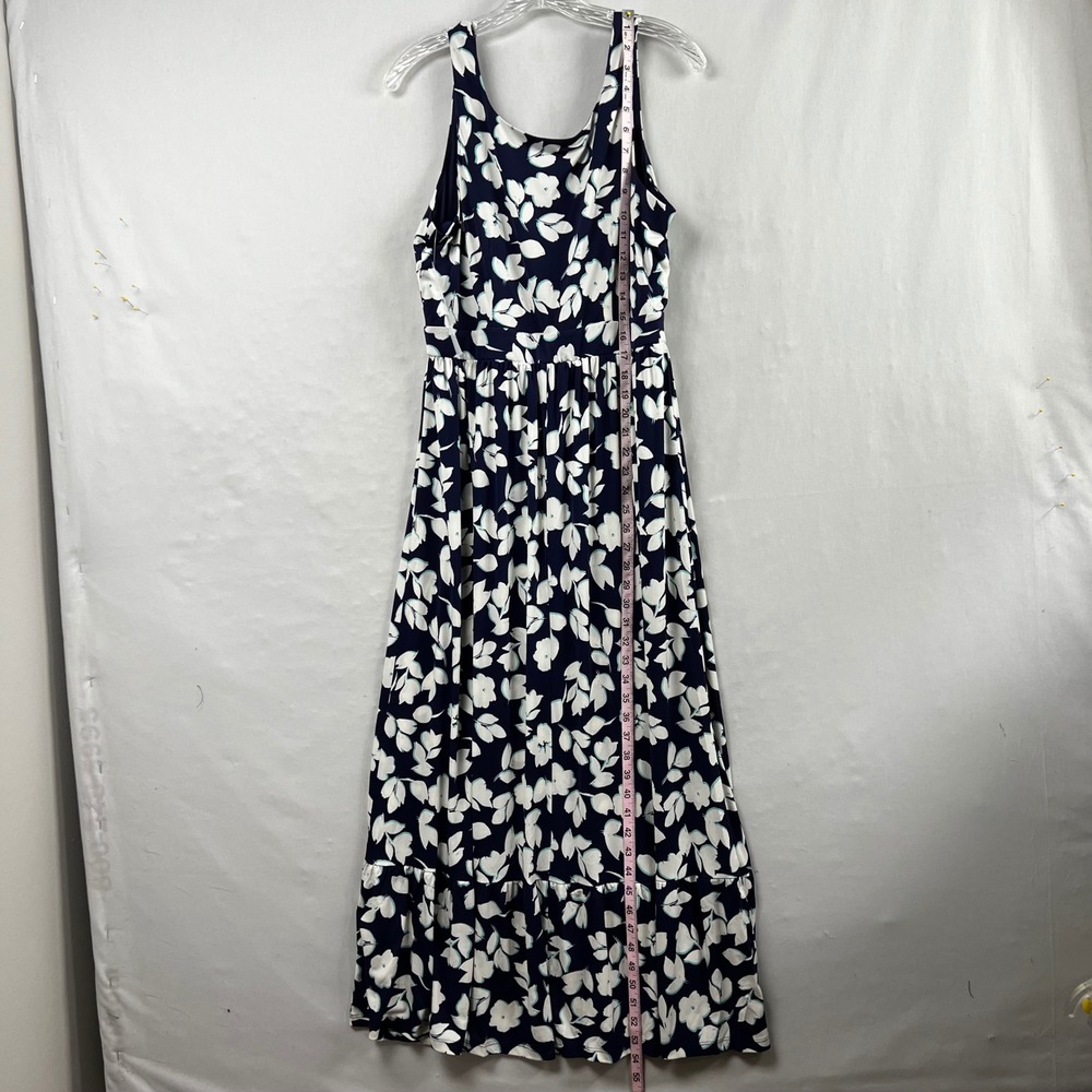 London Times Maxi Dress Large Navy Blue White Floral Sleeveless Scoop Neck - Picture 5 of 15